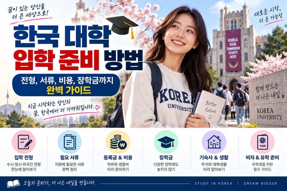 한국 대학 입학 준비 방법 — 전형, 서류, 비용, 장학금까지 완벽 가이드
